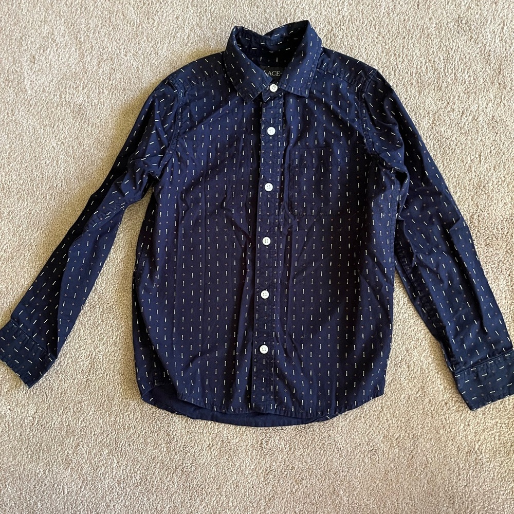 The Children's Place Navy Button-Down Shirt with Dot Stitch Pattern